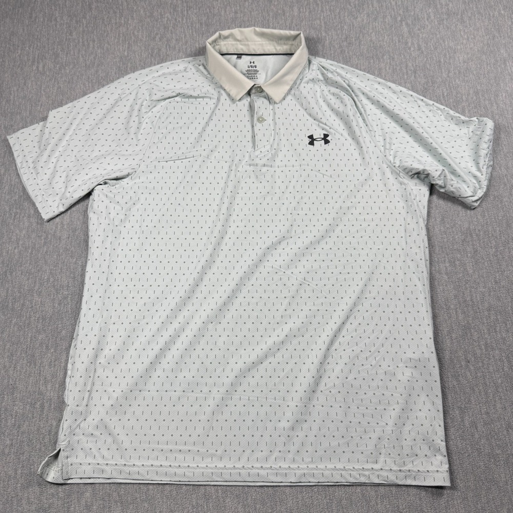 Under Armour Polo Shirt Men Large Blue Dotted Print Short Sleeve Golf Athletic